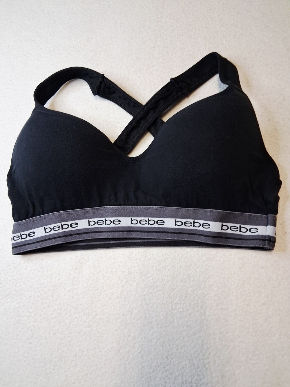 4/20$ bebe Black Sports Bralette with Gray Logo Band